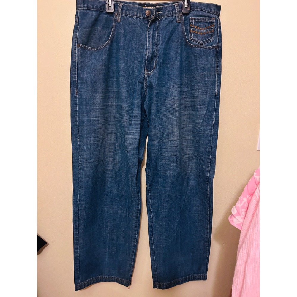 Kimaco Jeans Mens 40x34 Blue Excellent Relaxed Wide Leg Embroidered Streetwear